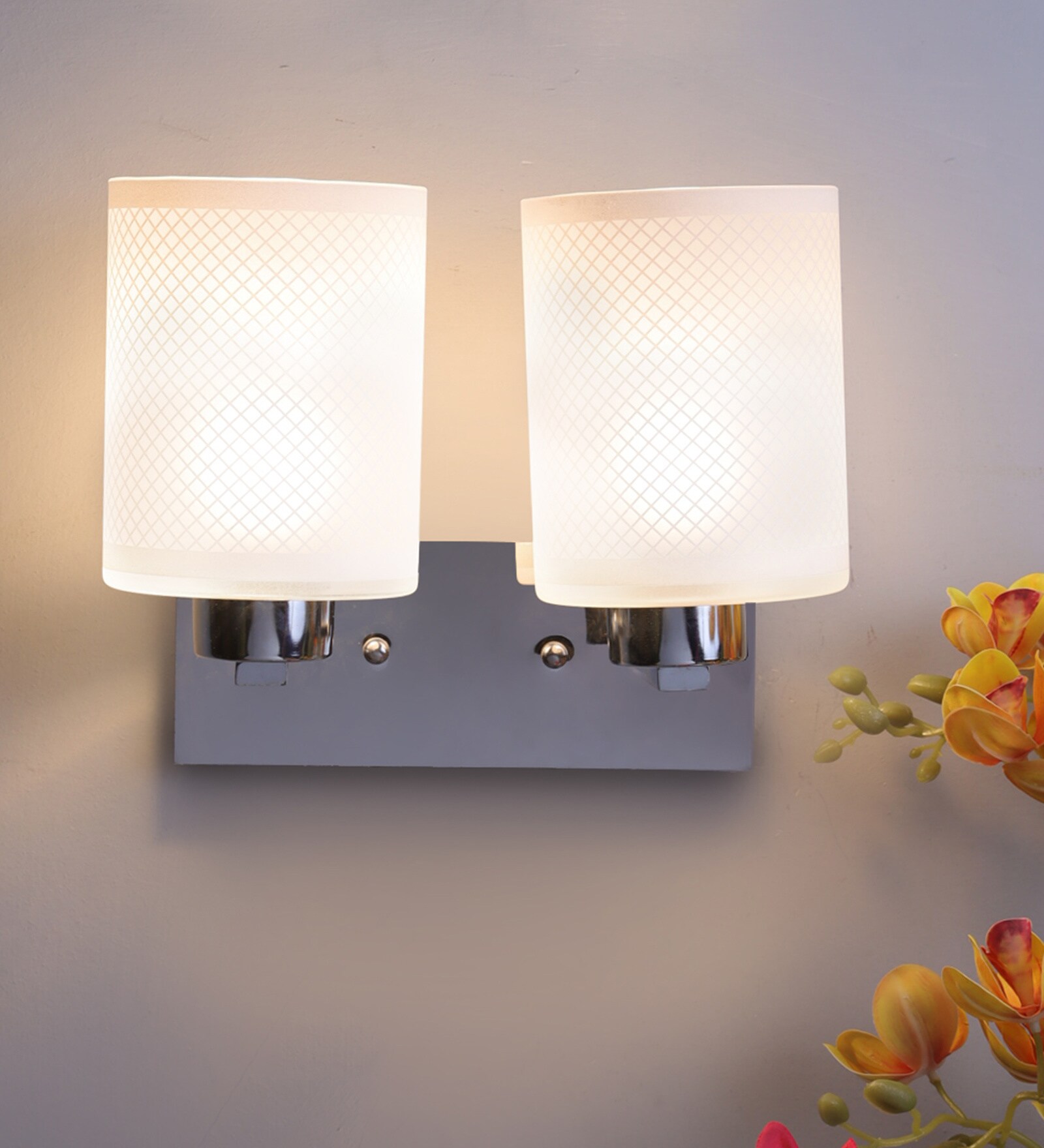 Buy Designer Glass Chrome Finished 2 Shades Wall Light By Aesthetic