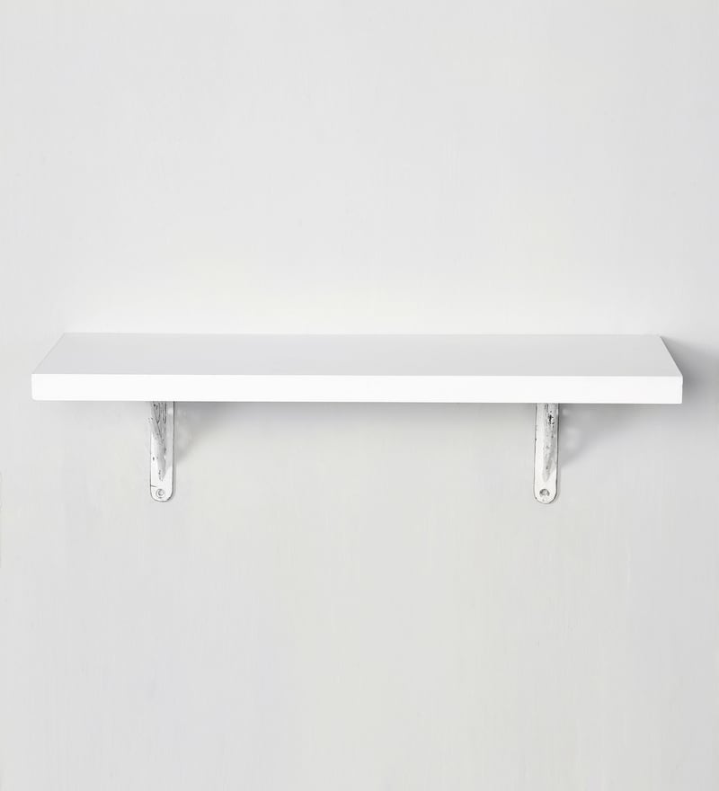 Buy Solid Wood Fixed Bracket Wall Shelves In White Colour By Deco Home   Deco Home White Solid Wood   Aluminium Wall Shelf With Brackets Deco Home White Solid Wood   Alumini Ufnnsf 