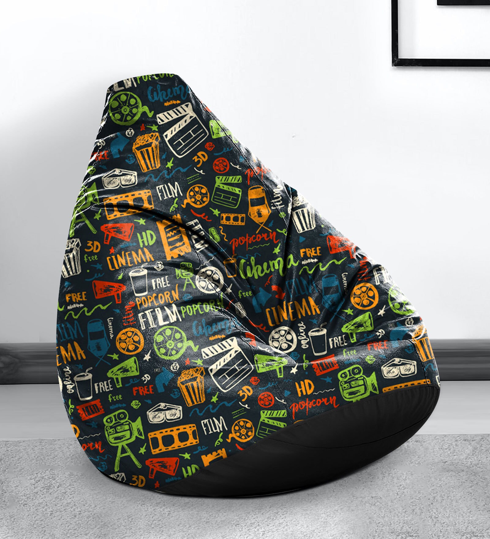 Buy Fusion XXXL Leatherette Bean Bag with Beans in Black & MultiColour Online Bean Bags with