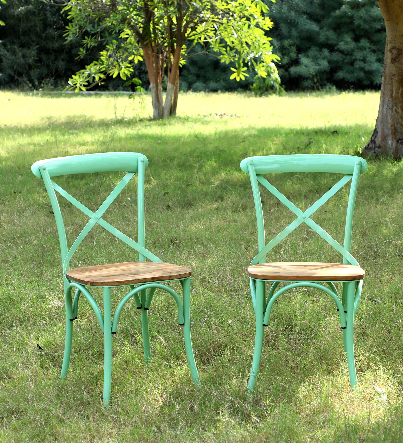 Buy Thornley Metal Cafe Chair in Green Colour (Set of 2) Online Cafe Chairs Chairs