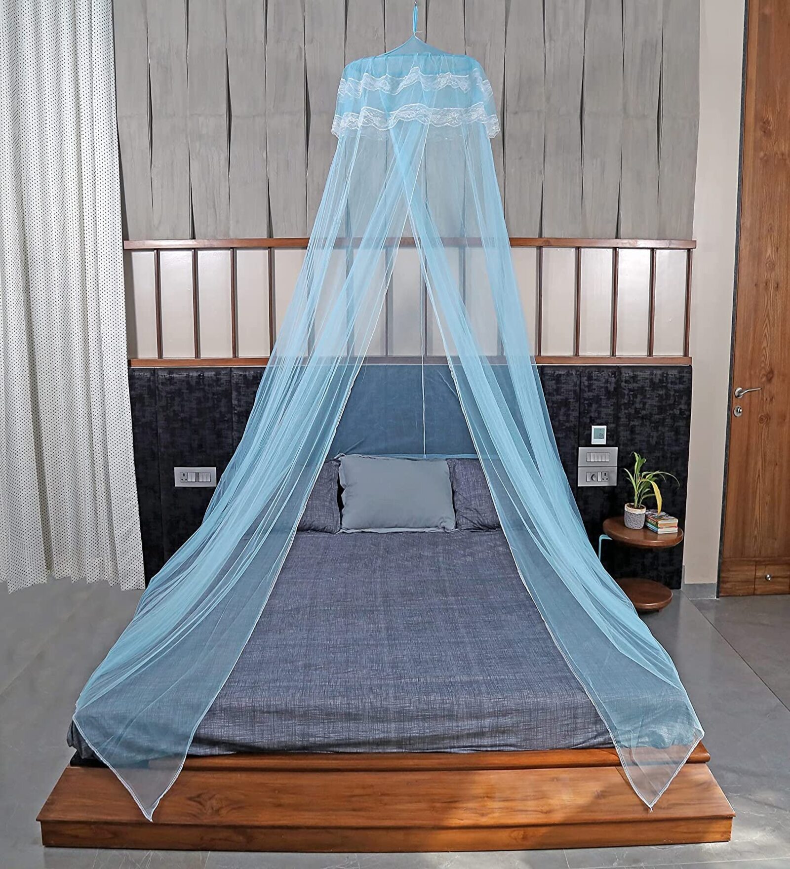 Buy Double Bed Hanging Polyester Mosquito Net In Blue Online - Mosquito ...