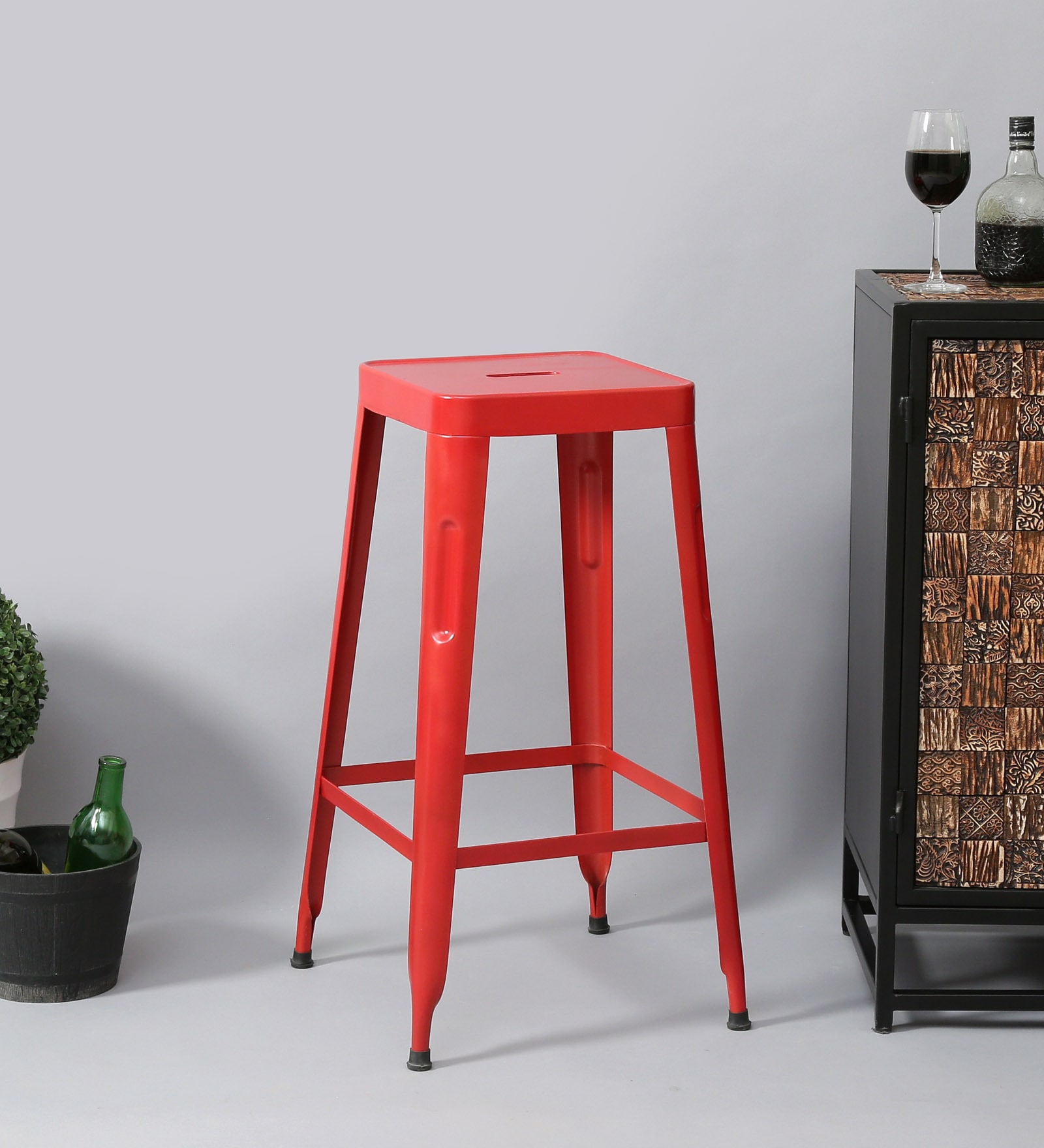 Buy Buckcherry Metal Bar Stool In Red Colour at 22 OFF by Bohemiana