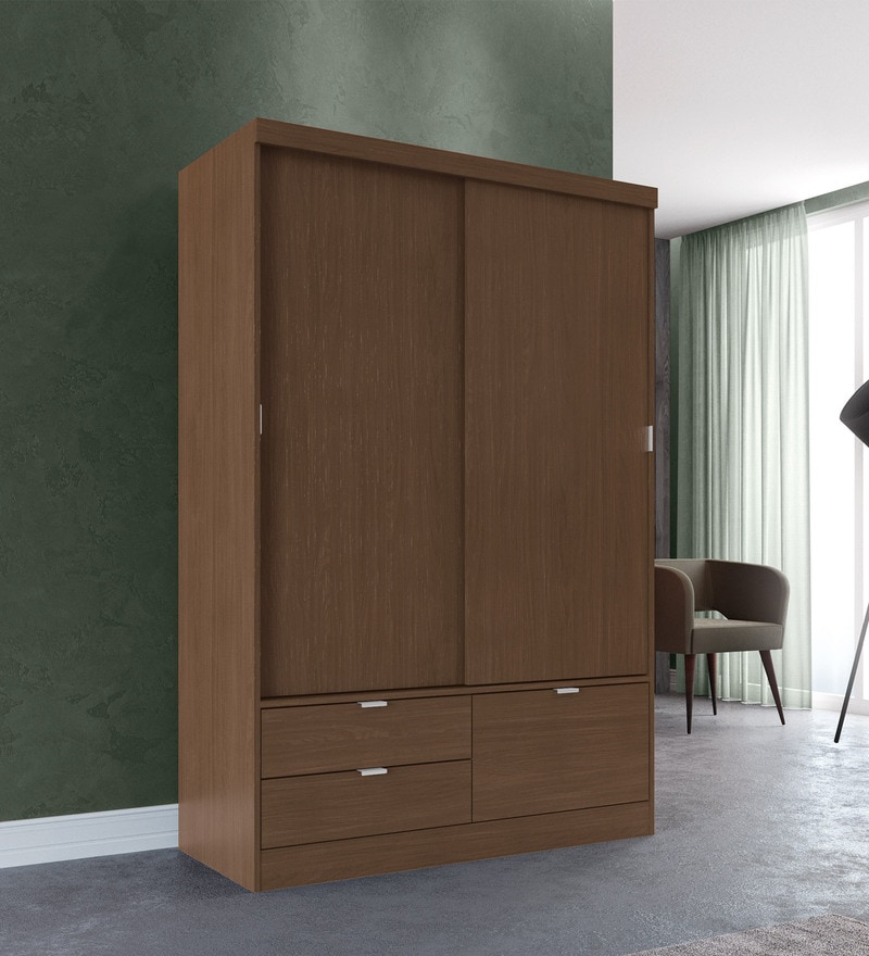 Buy Oshima 2 Door Sliding Wardrobe With 4 Drawers In Mocha Finish