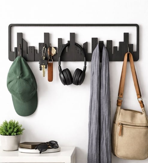 Black Multipurpose Metal City Wall Hanger with Multiple Hooks Offers & Cashback