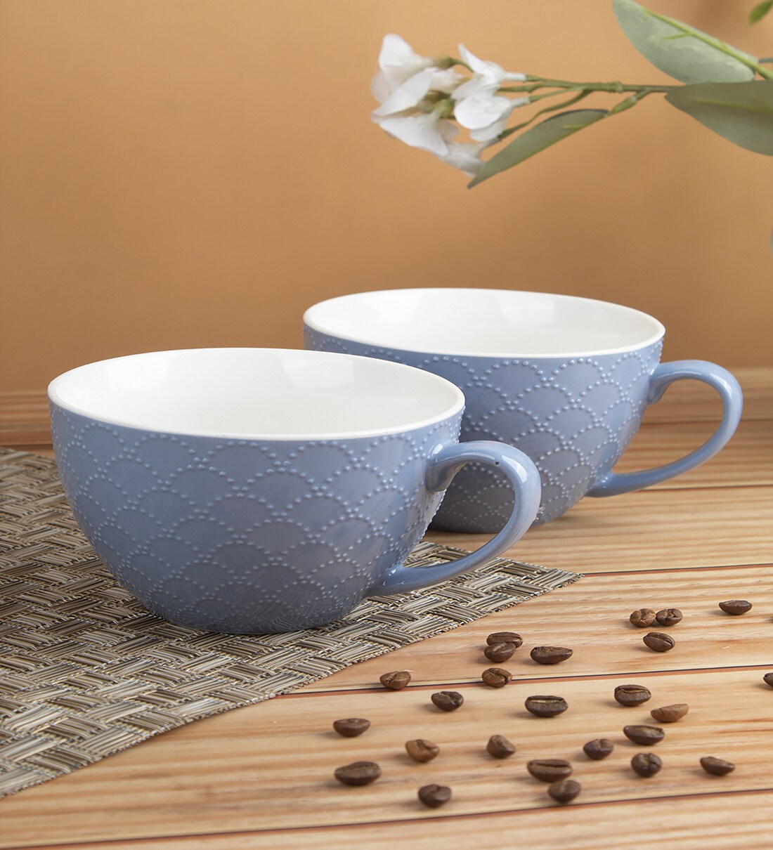 Buy Embossed 460 Ml Multicolour Ceramic Set of 2 Coffee Mug at 38 OFF