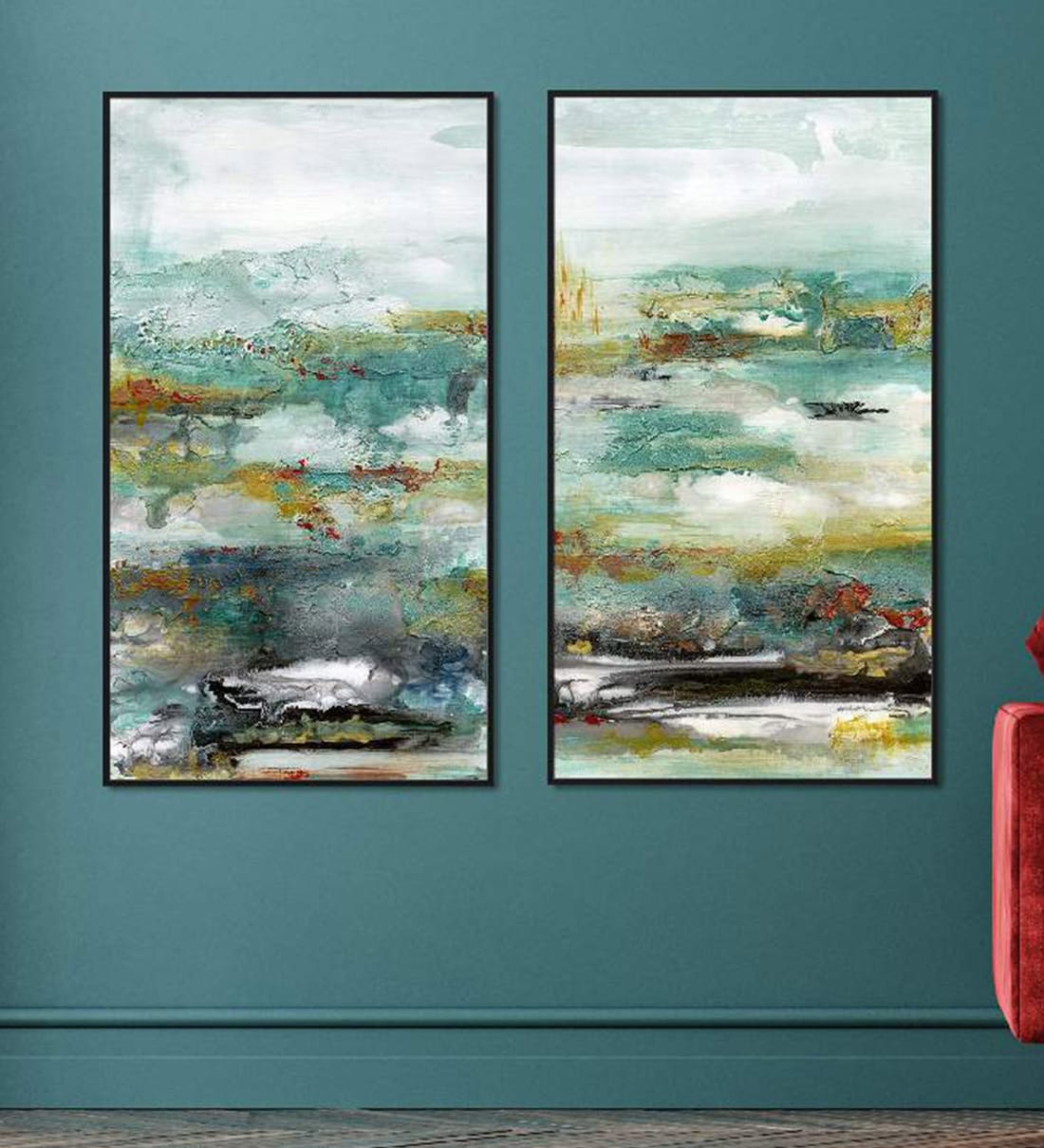 Buy Emerald Green Canvas Framed Landscape Art Print Set of 2 Online