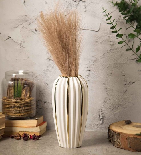Emrald Ribbed Design Grey Ceramic Vase