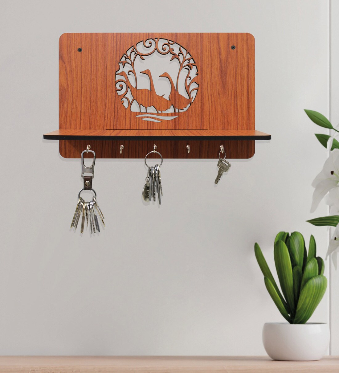 Buy Engineered Wood Floating Key Holder In Brown Colour Online - Modern ...