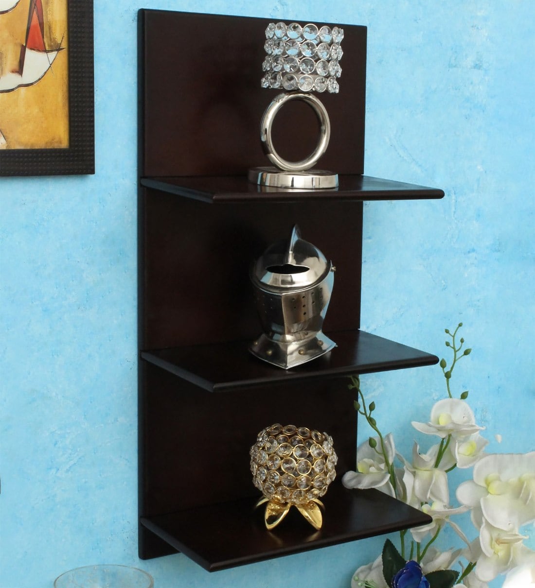 Buy Engineered Wood Floating Wall Shelves in Brown Color by Home