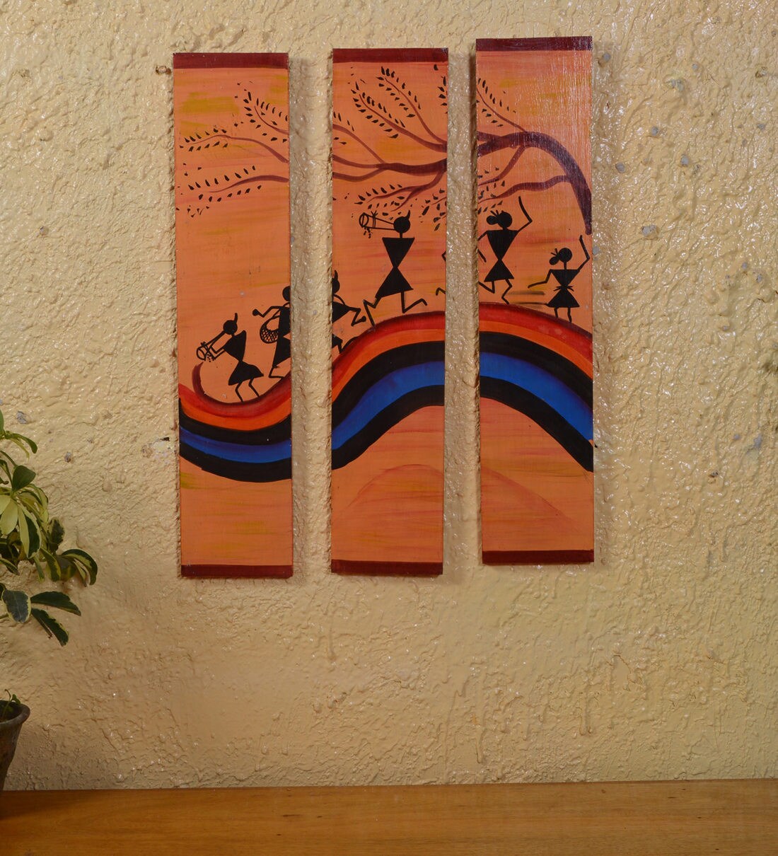 Buy Engineered Wood Hand Painted Wooden Wall Art In Pink By Wall Art of