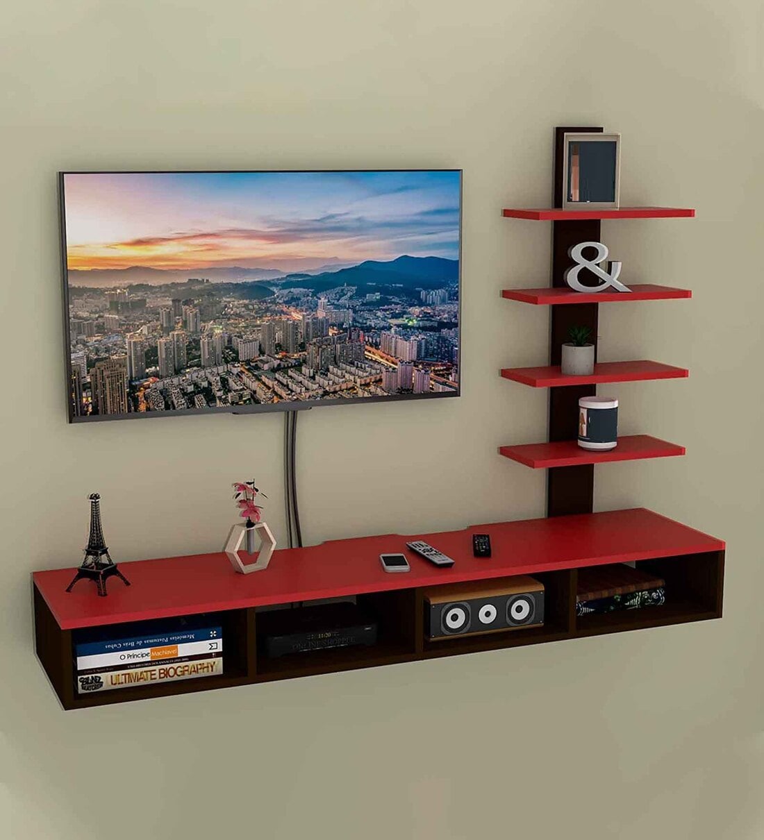 Buy Engineered Wood Set Up Box Red Colour Online - Set Top Box Holders ...