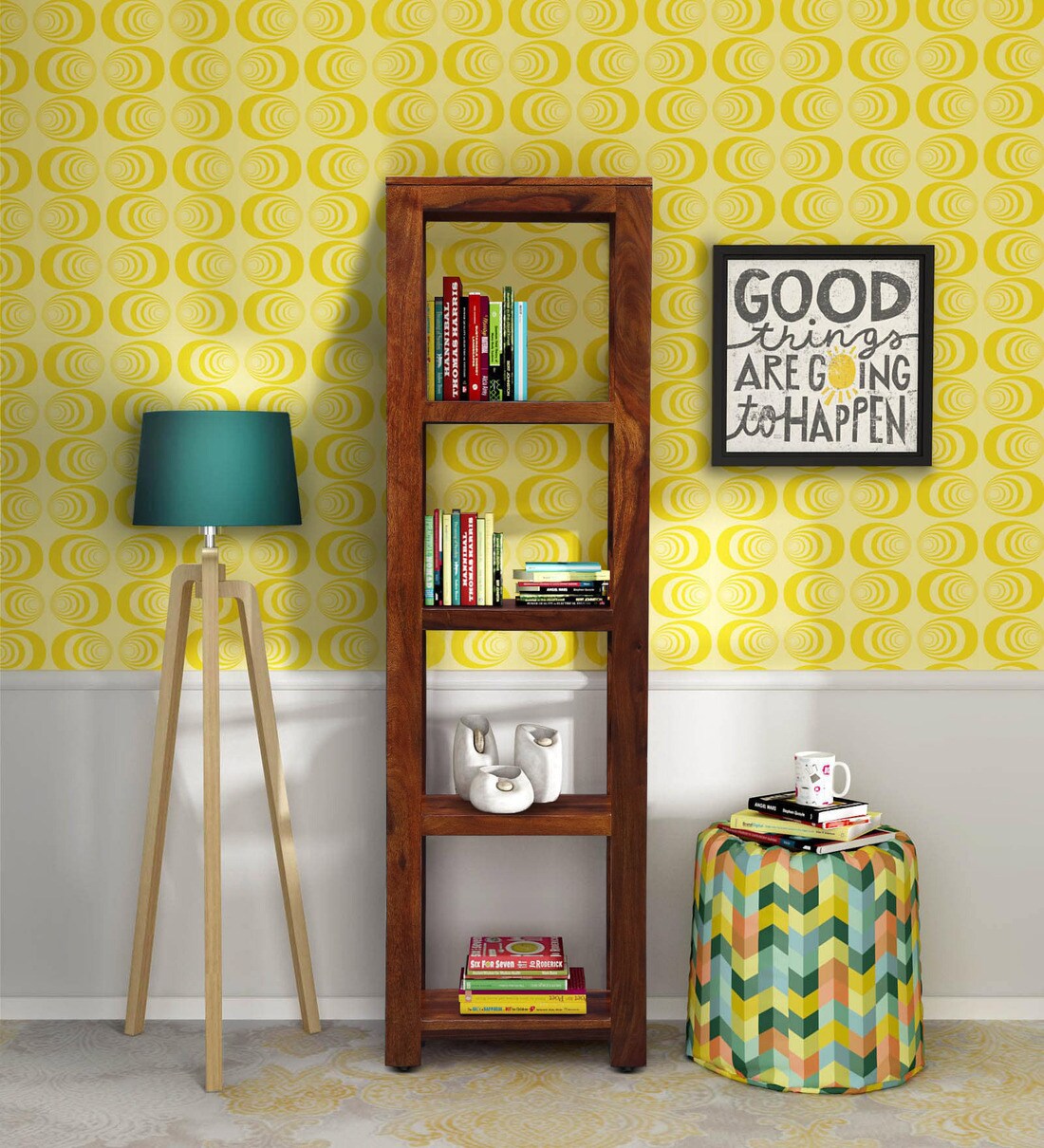 Buy Enkel Sheesham Wood Book Shelf In Honey Oak Online Modern Book
