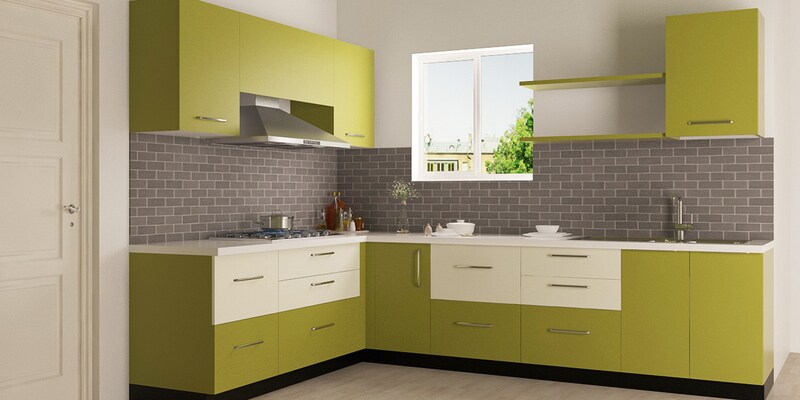 Buy Spacewood L Shape Kitchen In Hdmr Acrylic Finish In Olive