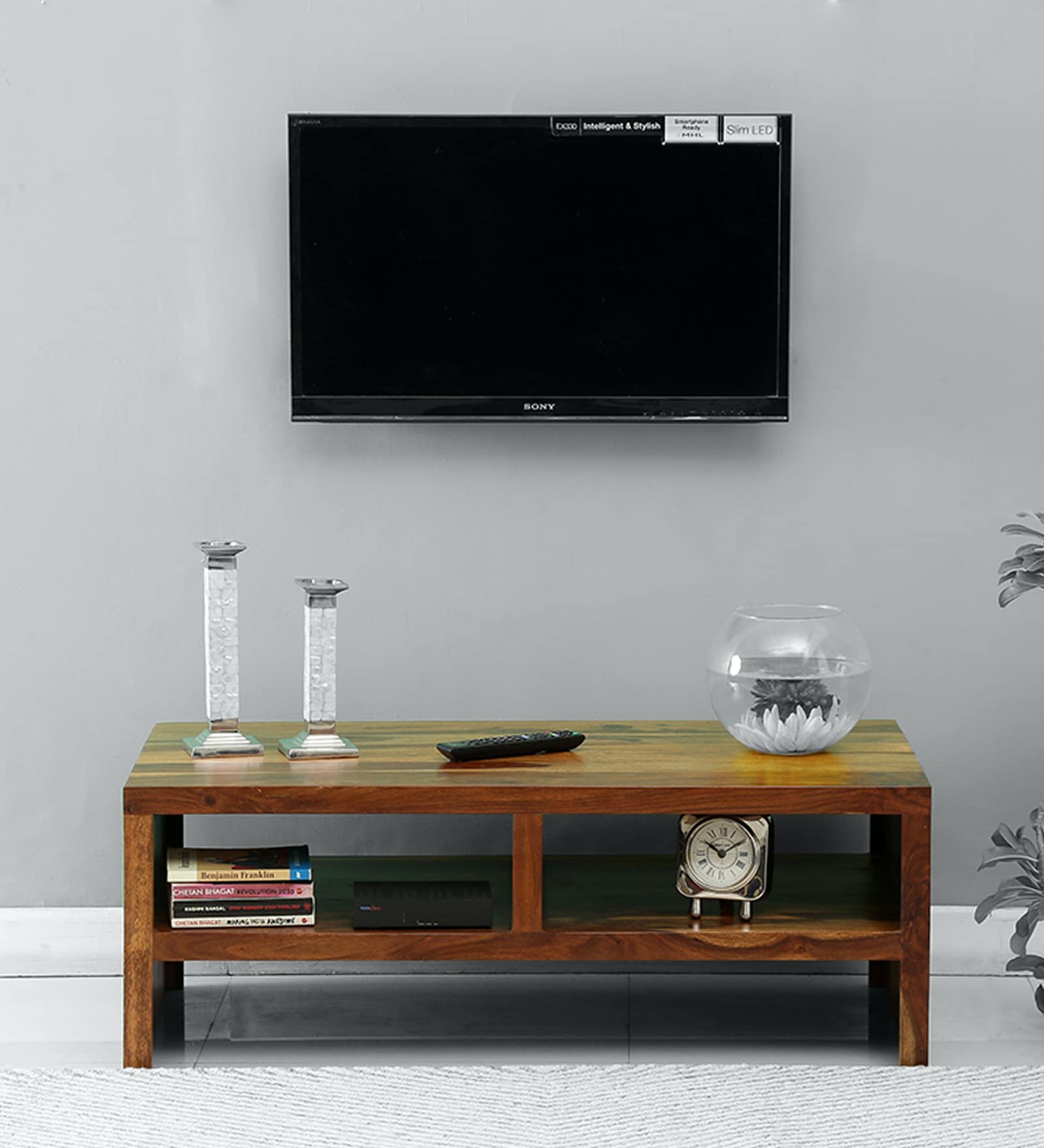 Buy Ertico Solid Wood Entertainment Unit In Natural Teak Finish Online