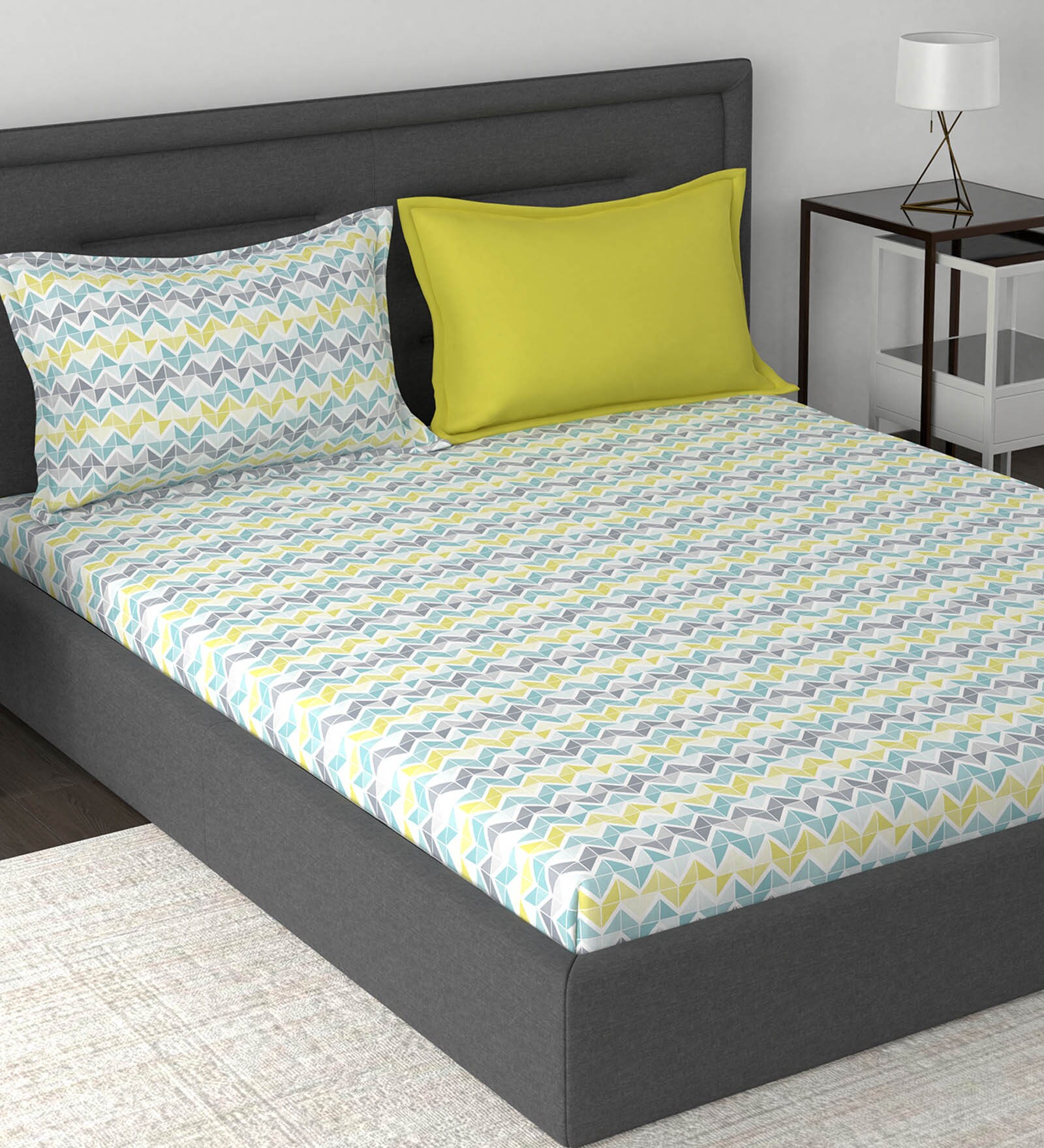 Buy Inhouse Modern Sanctuary 210 Tc Cotton King Bed Sheet With 2 Pillow