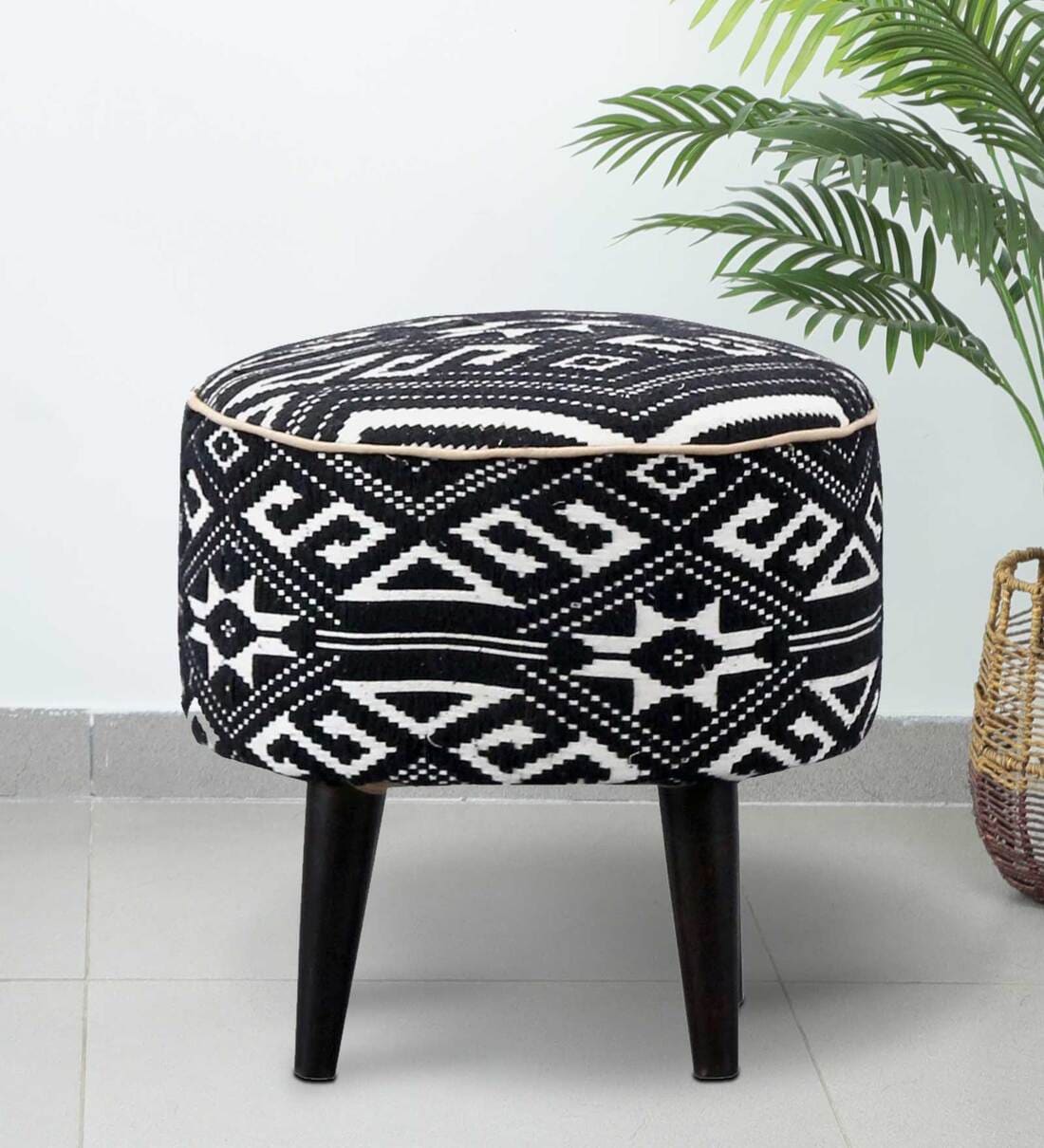 Buy Fido Sheesham Wood Seating Stool In Black Colour Online