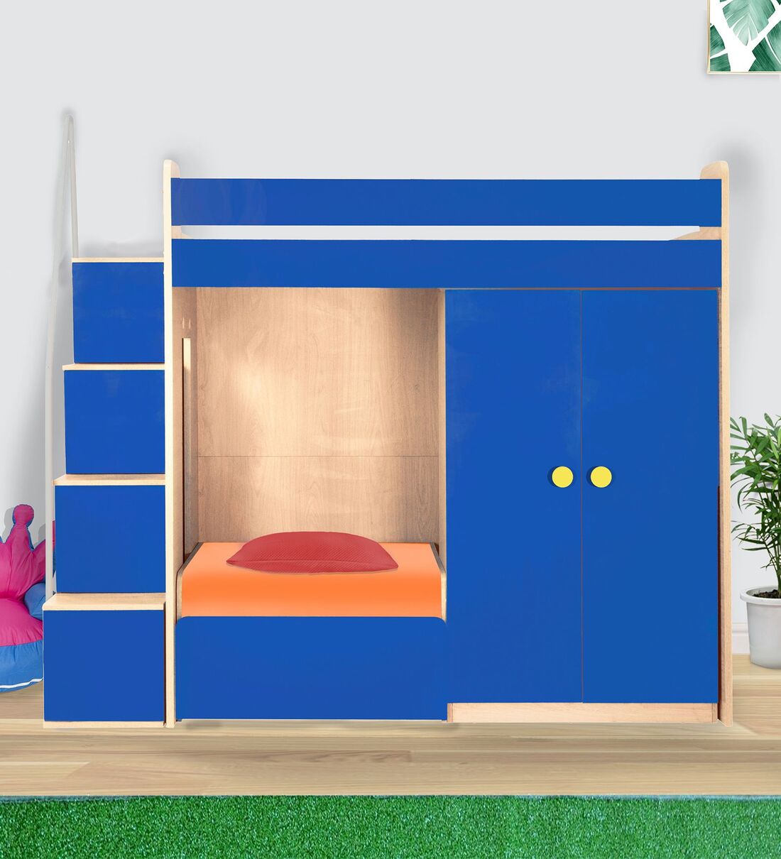 Buy Combi Bunk Bed in Blue Colour with Drawer Storage Online - Bunk ...