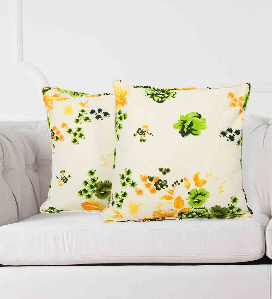 Buy Floral 160 TC Pure Cotton Cushion Cover (Set of 2) in Yellow Color