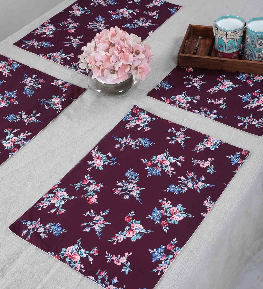 Buy Floral Maroon (13 x 19) Cotton (Set of 6) Placemats at 52 OFF by