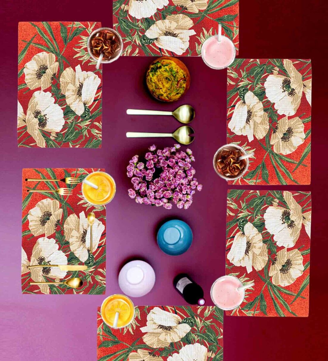 Buy Floral Multicolor (13x19) Cotton and Polyester Table Placemat (Set