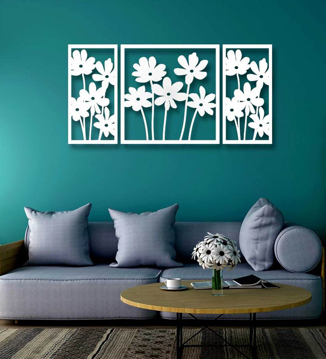 Buy Flowers Design In White Wooden Wall Hangings at 43 OFF by
