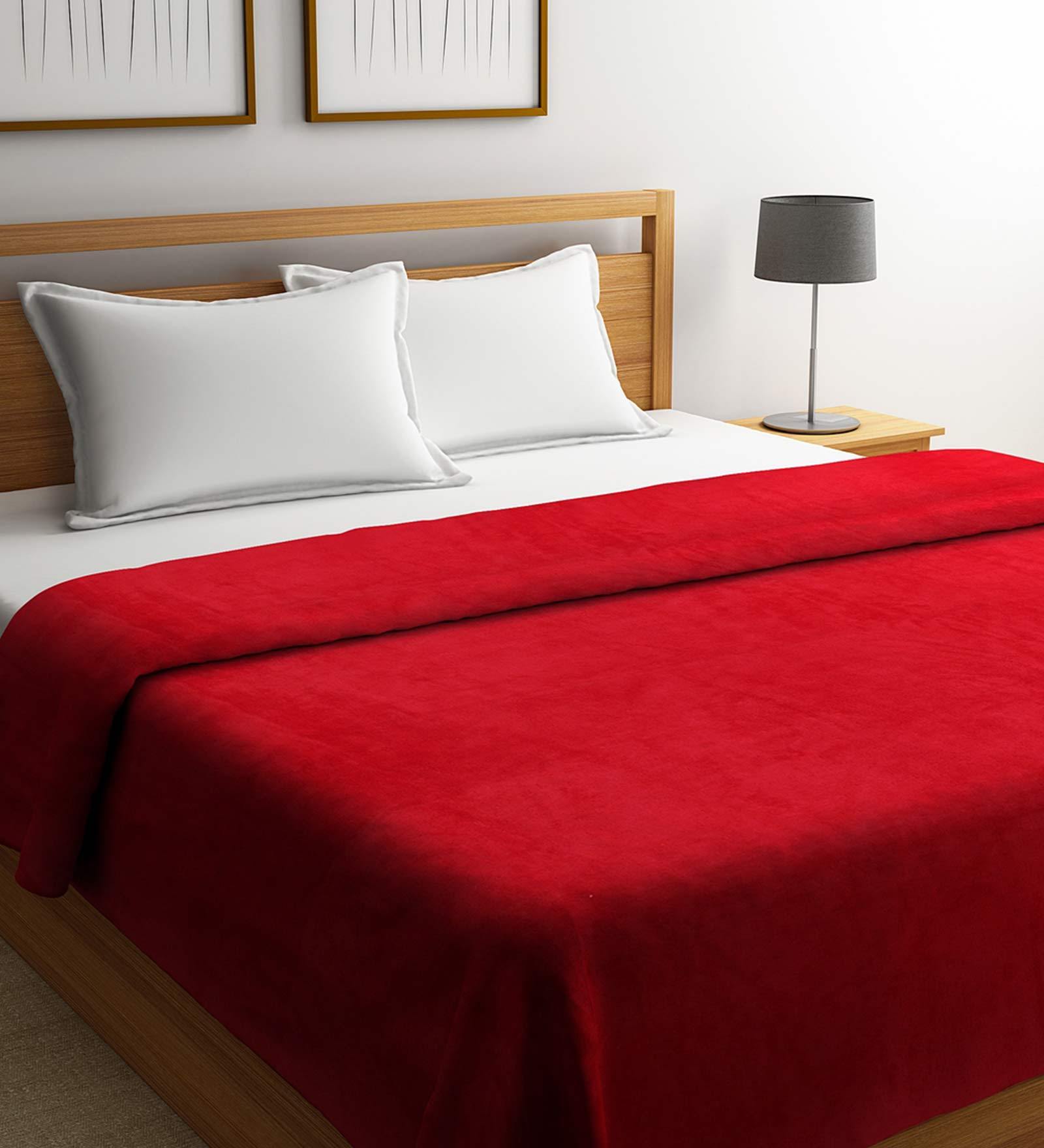 Buy Red Fleece 200 GSM Double Bed Room Temperature Blanket by SWHF at
