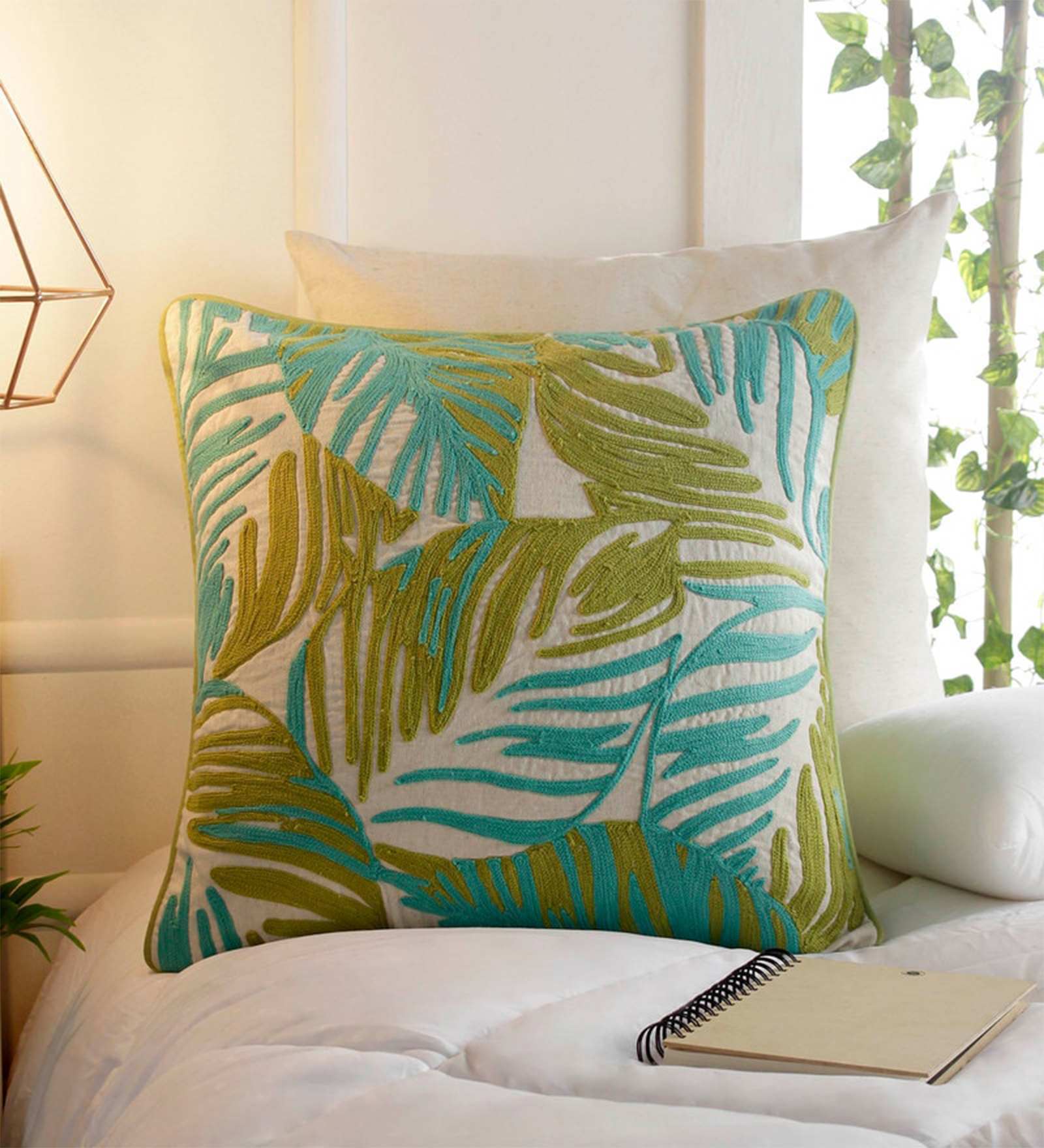 Buy Floral Pattern Cotton Green Cushion Cover 18 x 18 inches by Solaj