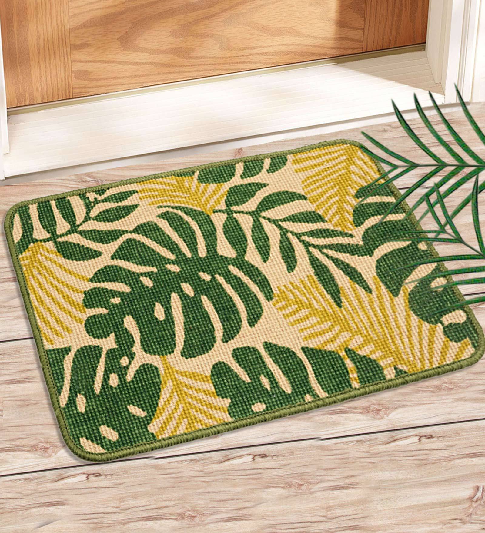 Buy Green Jute Floral Pattern 24X16 Inch Stain Resistant Set Of 2 Door Mats Online Floral Door