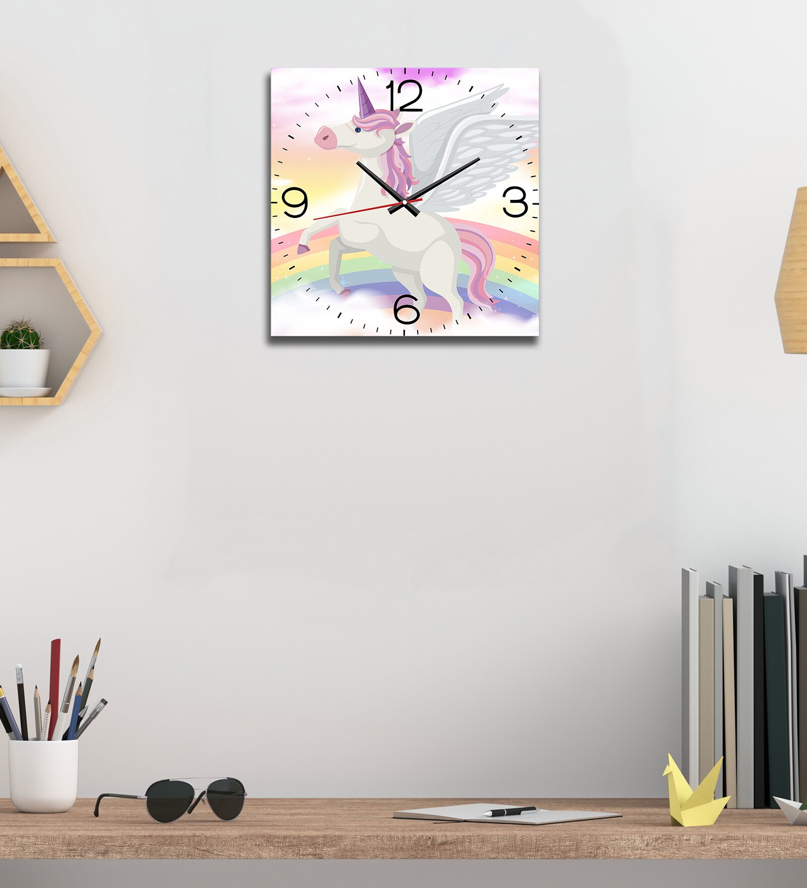 Buy Multicolor MDF Flying Unicorn Kids Wall Clock Online Kids Wall