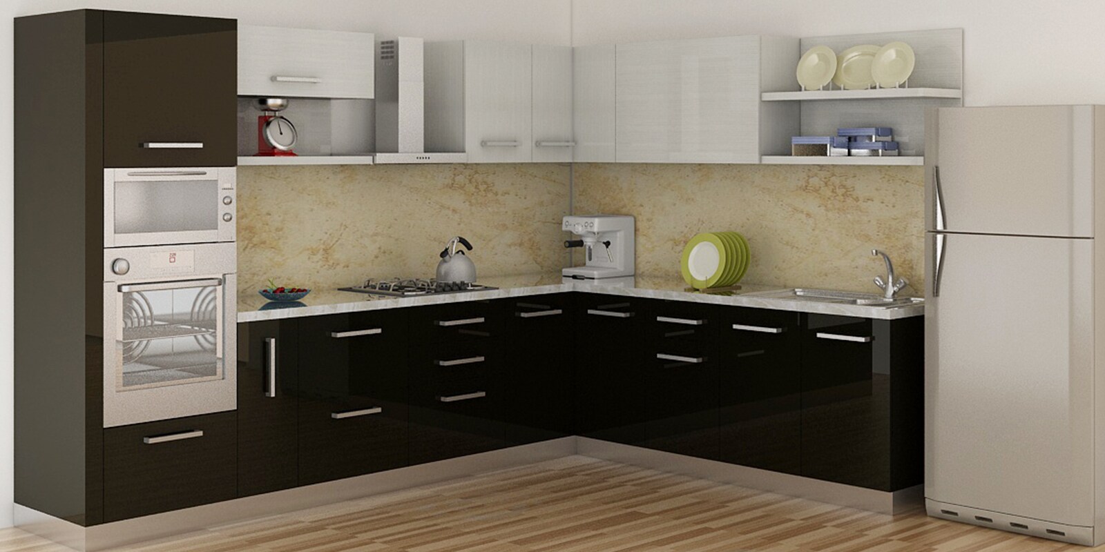 Buy Florence L Shaped Modular Kitchen Designed in MDF Online L Shaped
