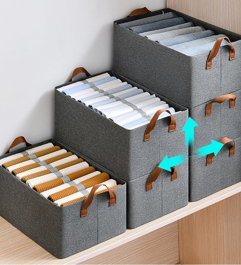 1Pc Large Flexi Fold Cloth Basket Organizer Grey Offers & Cashback