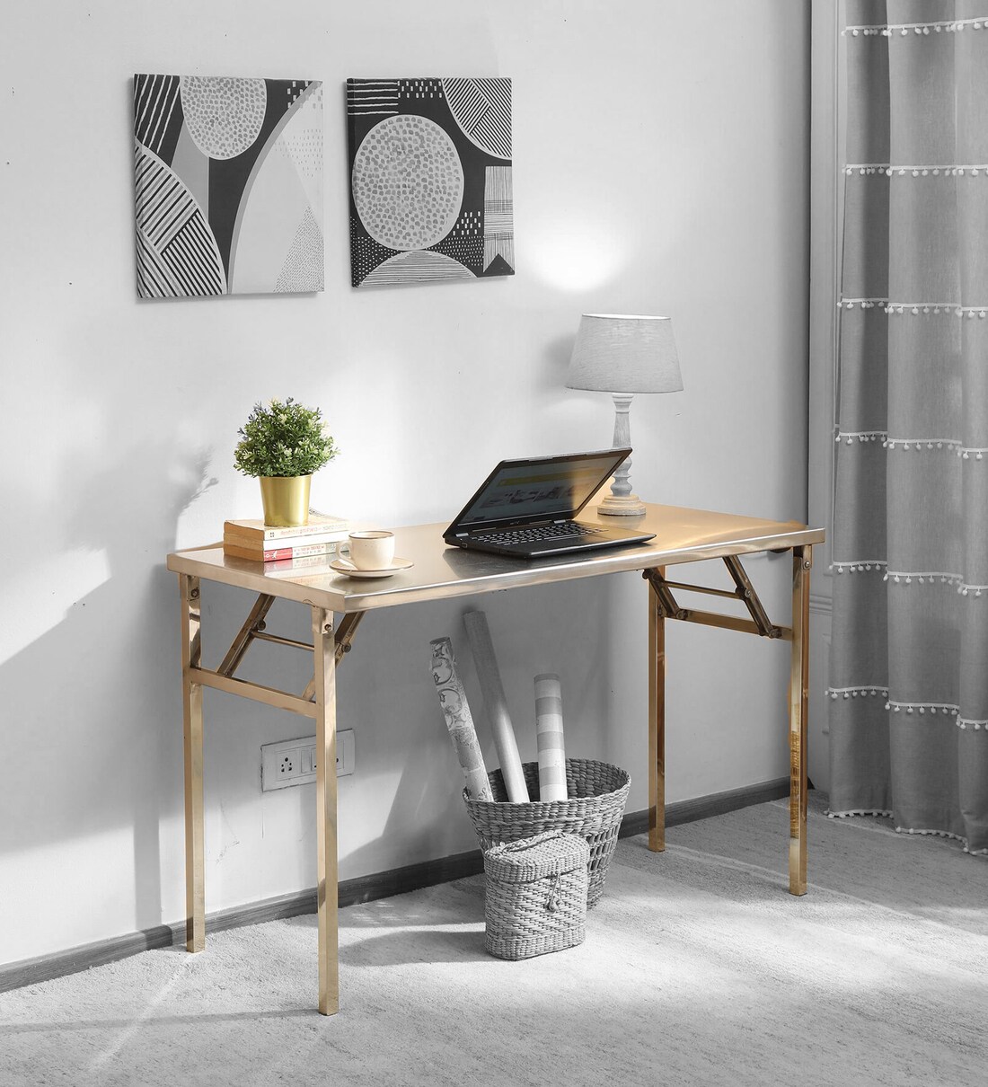 Buy Foldable Metal Foldable Study Table in Silver Colour Online