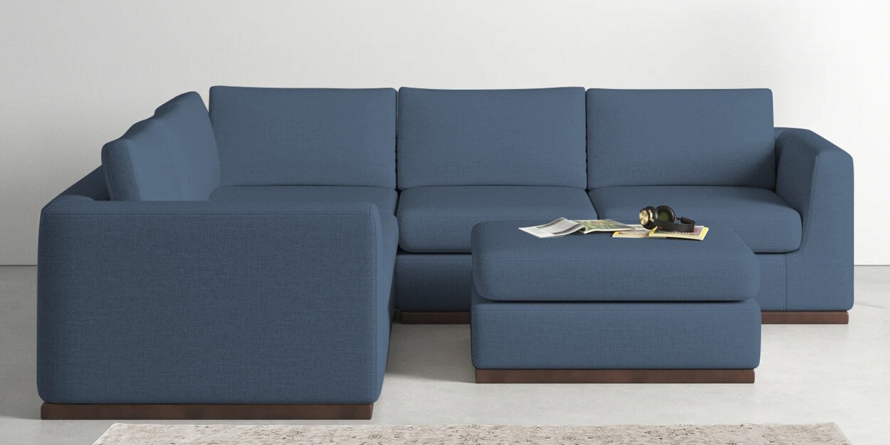 Buy Freedom Velvet 6 Seater LHS Sectional Sofa In Oxford Blue Colour at