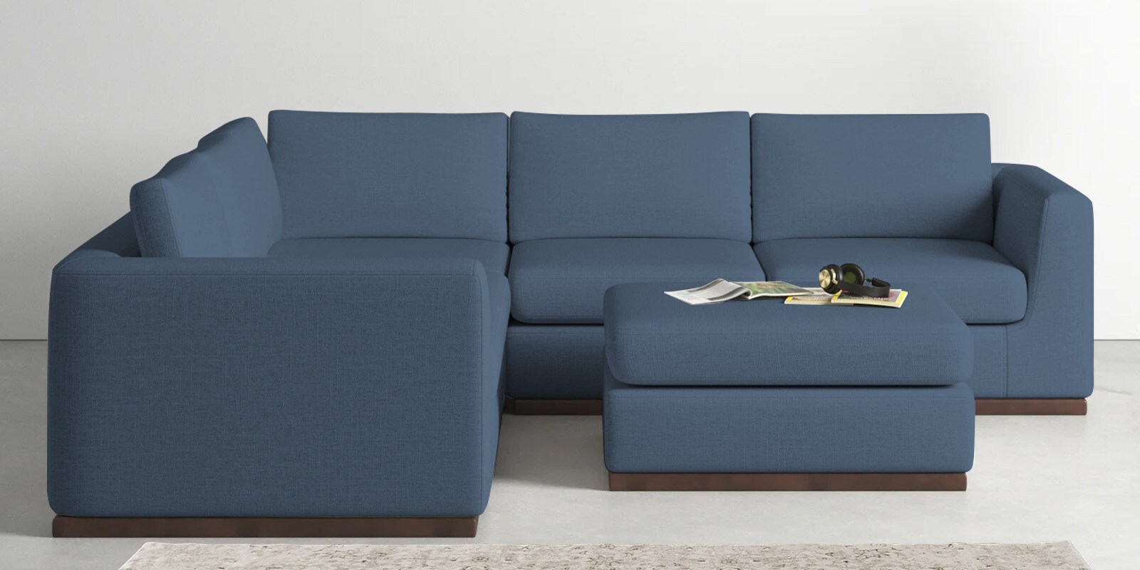 Buy Freedom Velvet 6 Seater LHS Sectional Sofa In Oxford Blue Colour at 18 OFF by Febonic