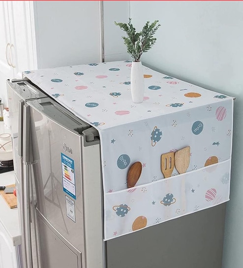 Fridge Cover Transparent Printing Waterproof Dust-Proof With Storage Pockets deal from pepperfry