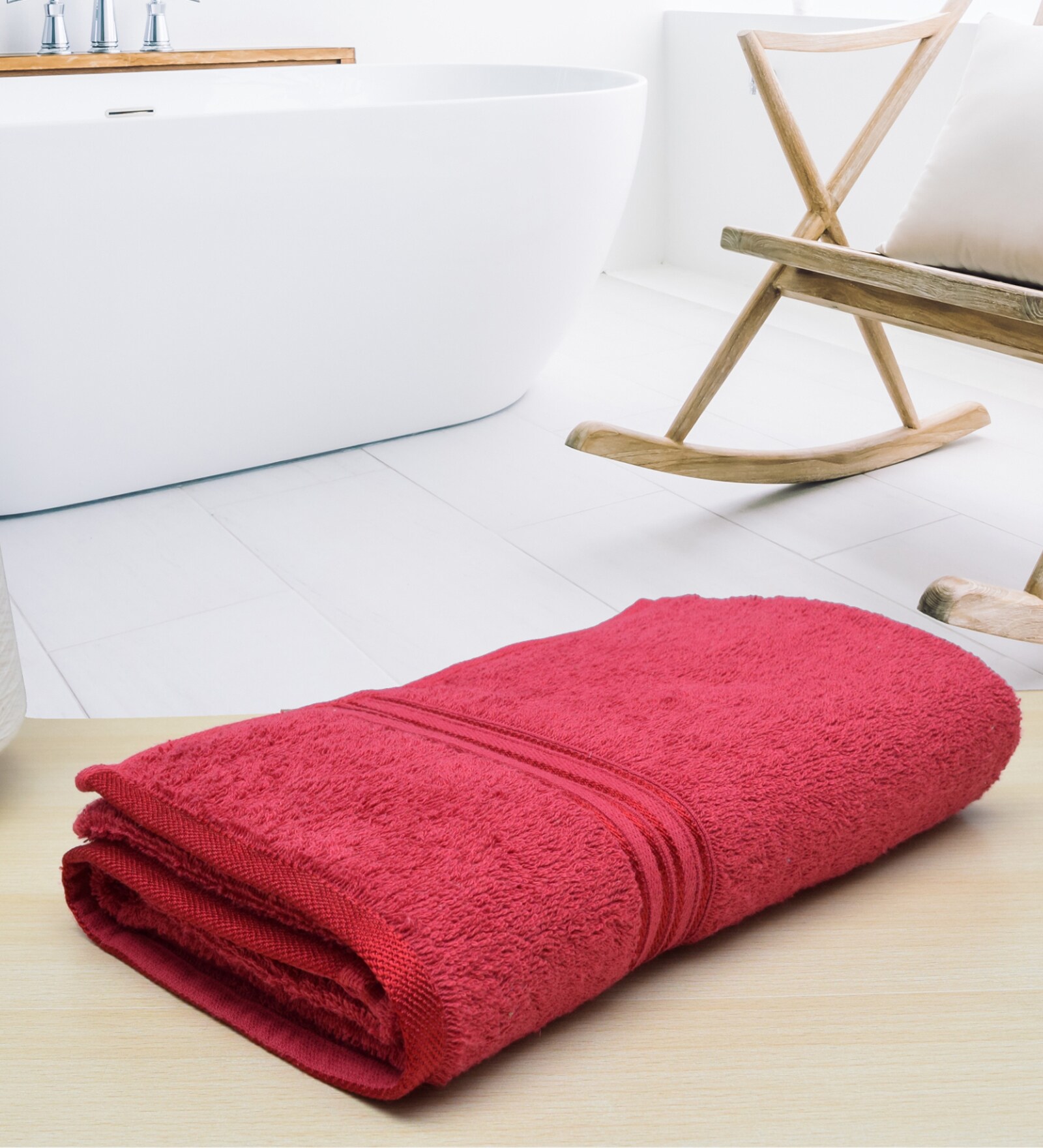 Buy Red Solid 500 GSM Cotton Bath Towel by RANGOLI Online Solid