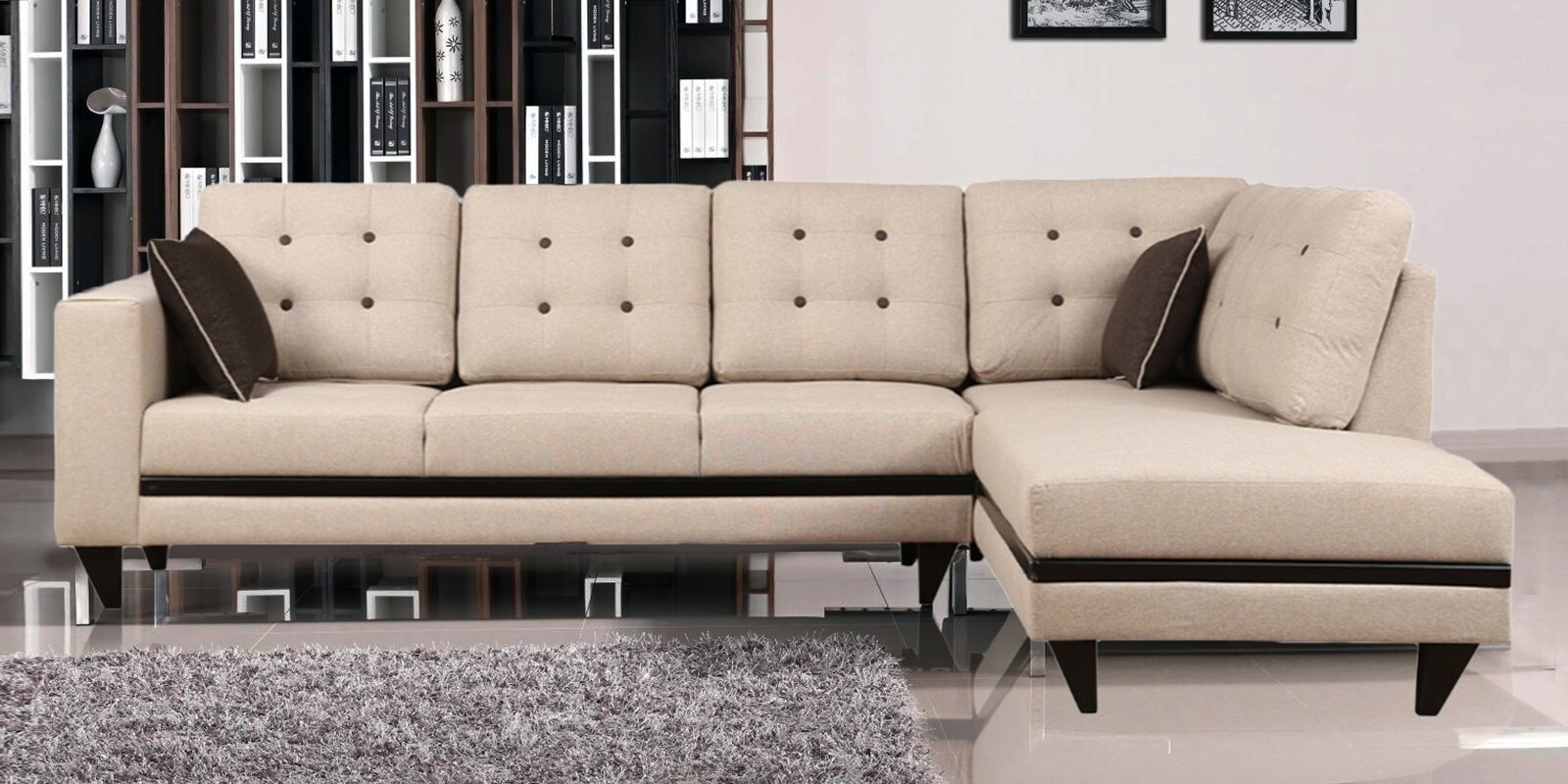 Buy Garcia LHS 3 Seater Sofa with Lounger in Beige Colour at 50 OFF by