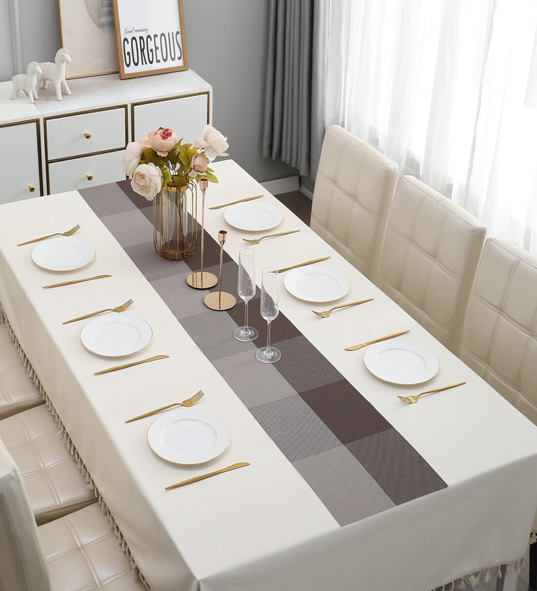 Buy Geometric Brown (71 x12) PVC Table Runner at 38 OFF by HOKIPO