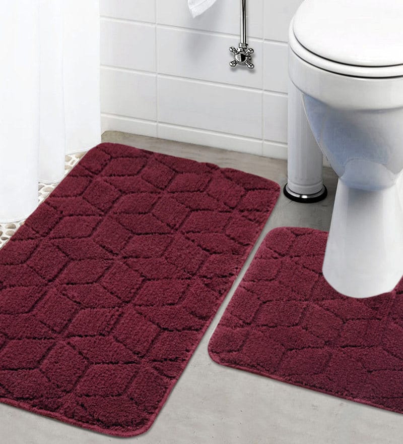 Buy Geometric Pattern Cotton 24 X 16 Inch Anti Skid Bath Mat By