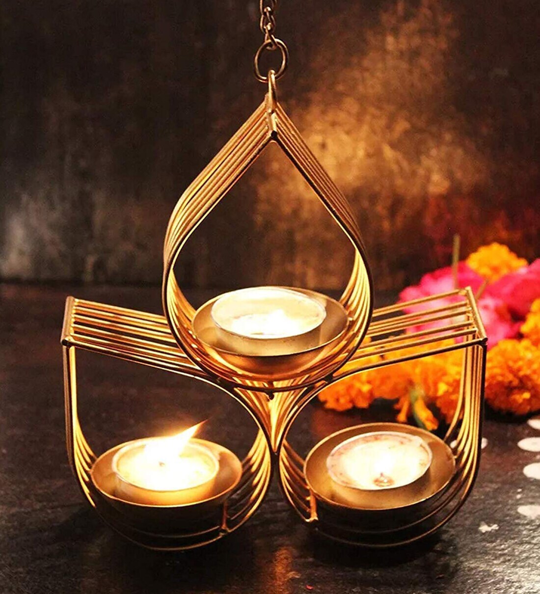 Buy Gold Metal Set Of 1 Wall Hanging Candle Holder By Tied Ribbons at