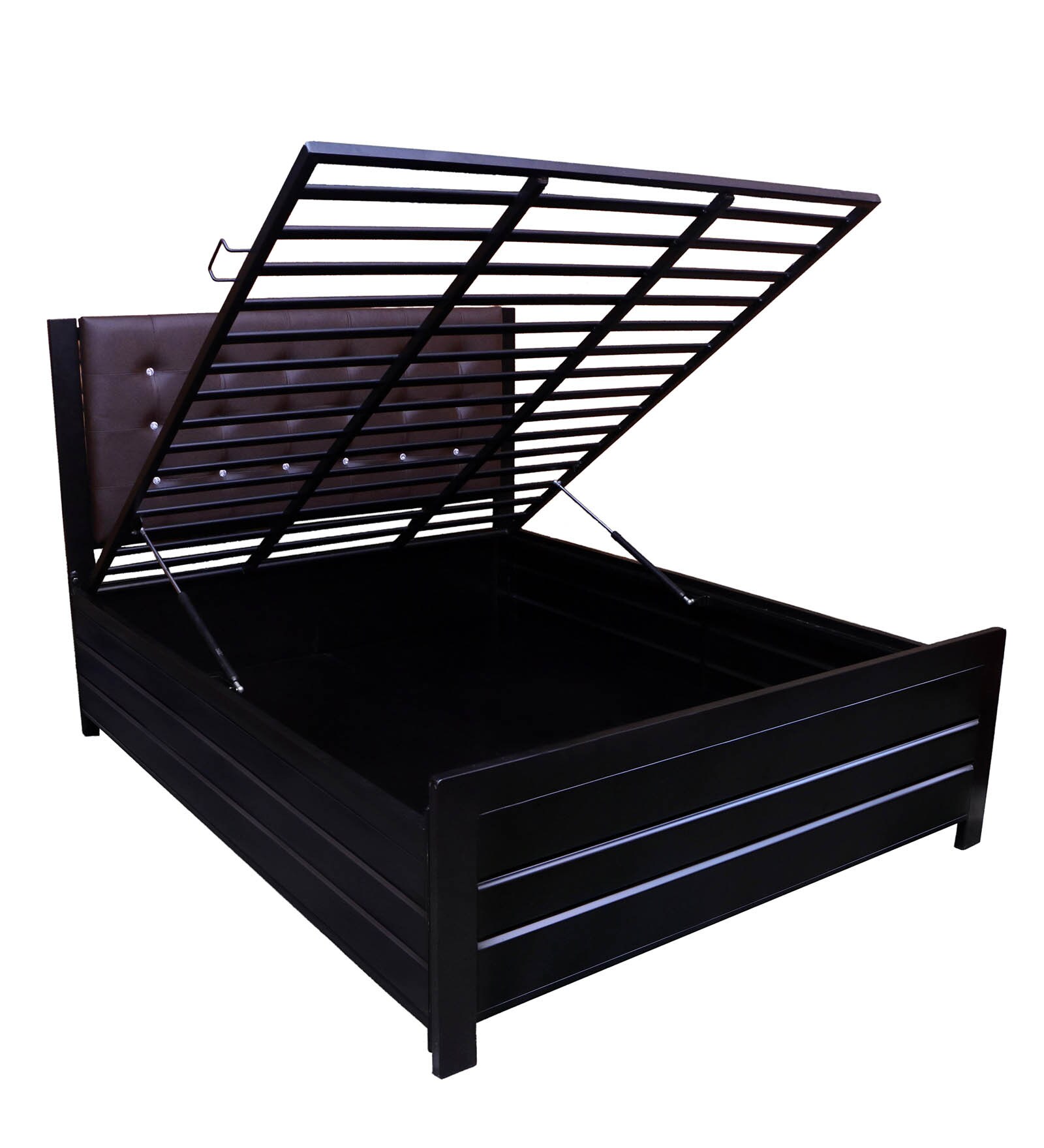 Buy Gossom King Size Bed with Hydraulic Storage in Black Colour by