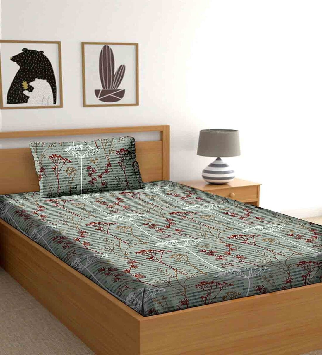 Buy Green Traditional 150 TC Cotton Single Bed Sized Bed Sheets With 1