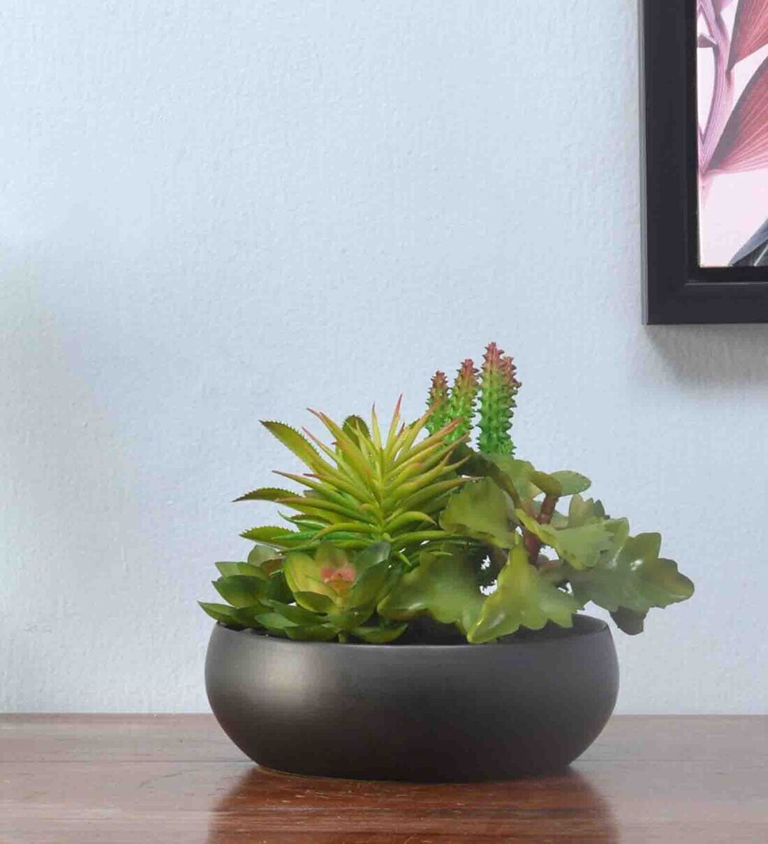 Buy Green Fabric Artificial Plant in Urli Shaped Ceramic Pot by home