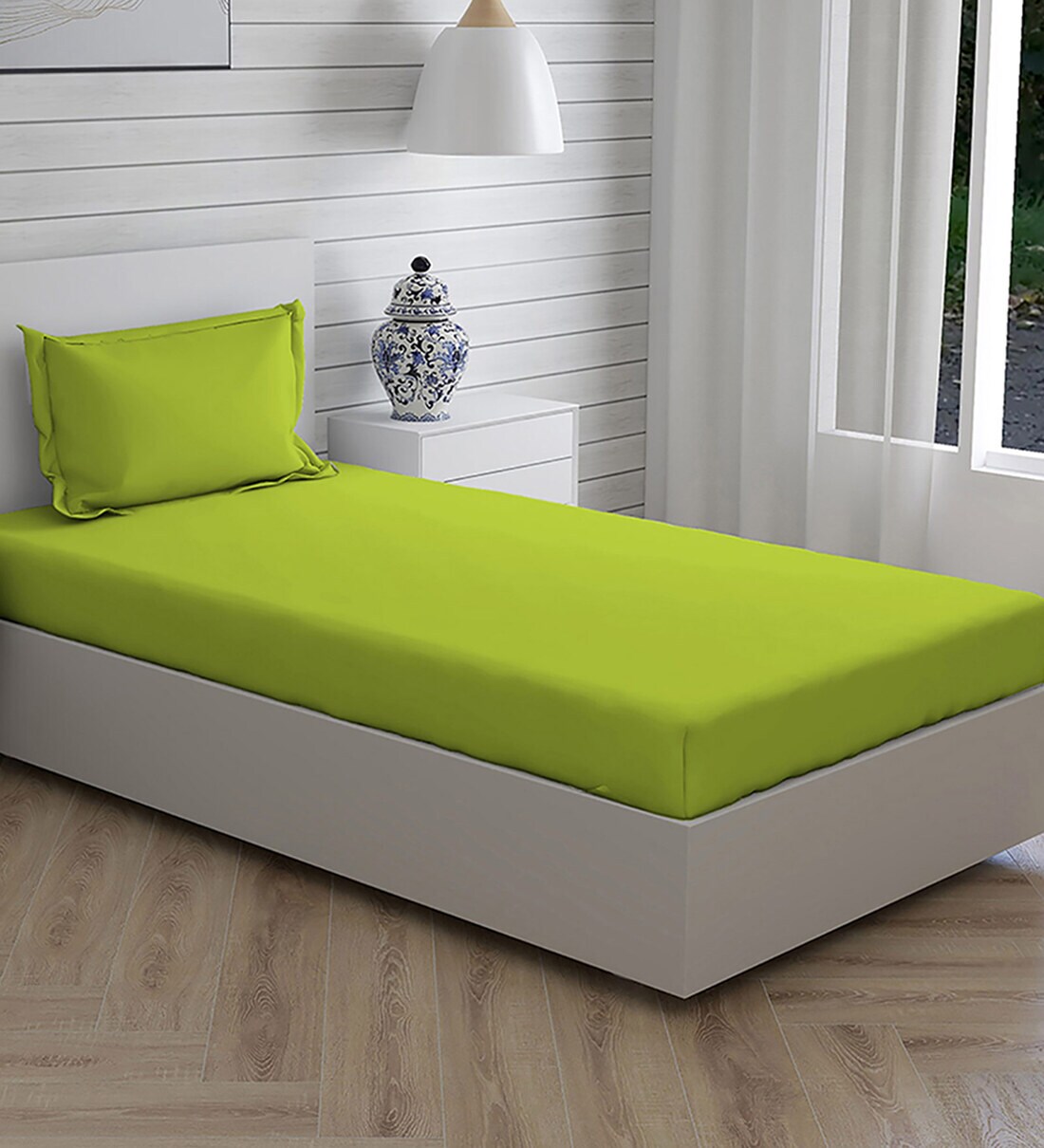Buy Green Solid 144 TC Cotton Single Bed Sized Bed Sheets With 1 Pillow Cover by Layers at 33