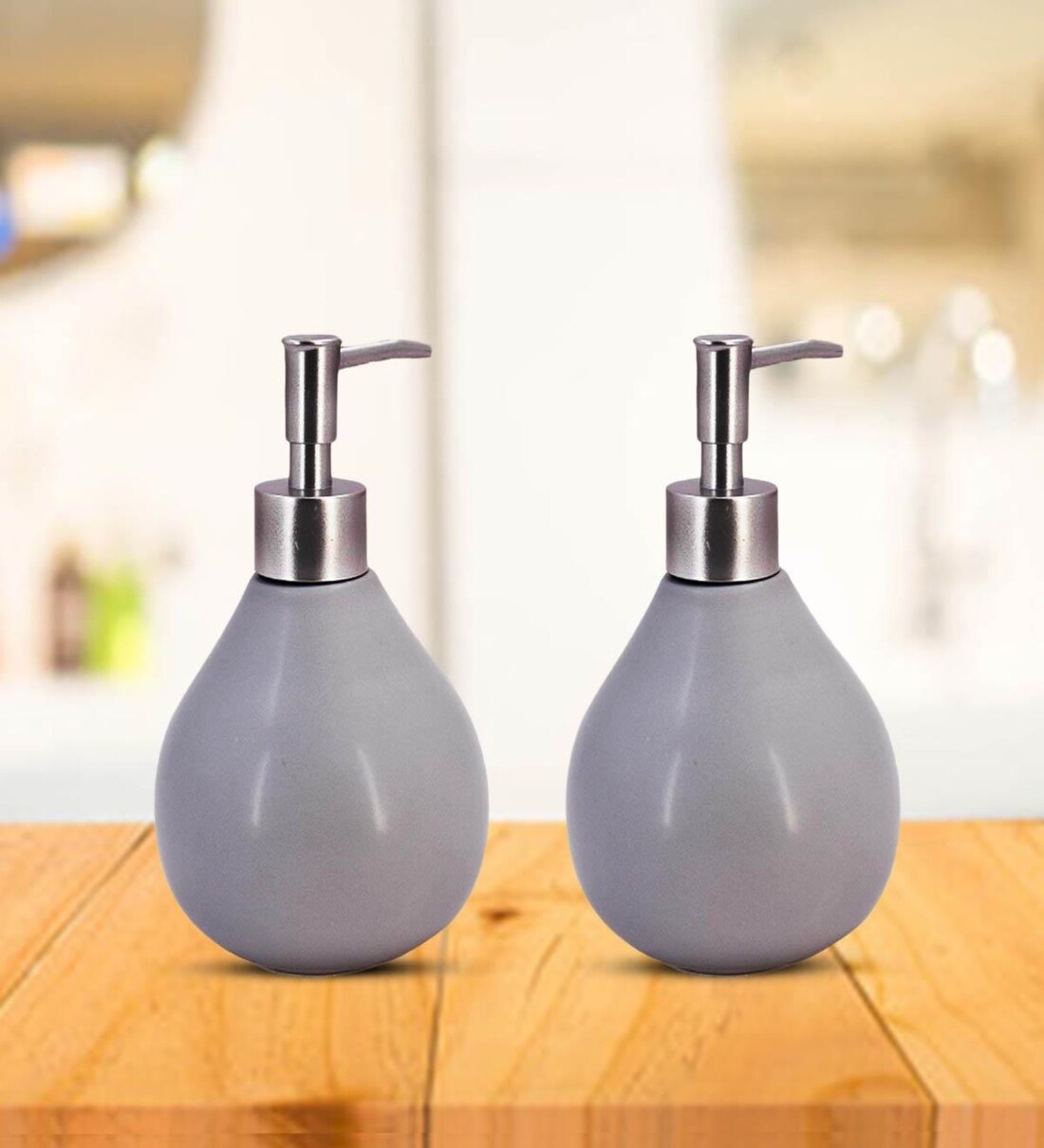 Buy Grey 300 ml Ceramic Liquid Soap Dispenser (Set of 2) by Kookee at