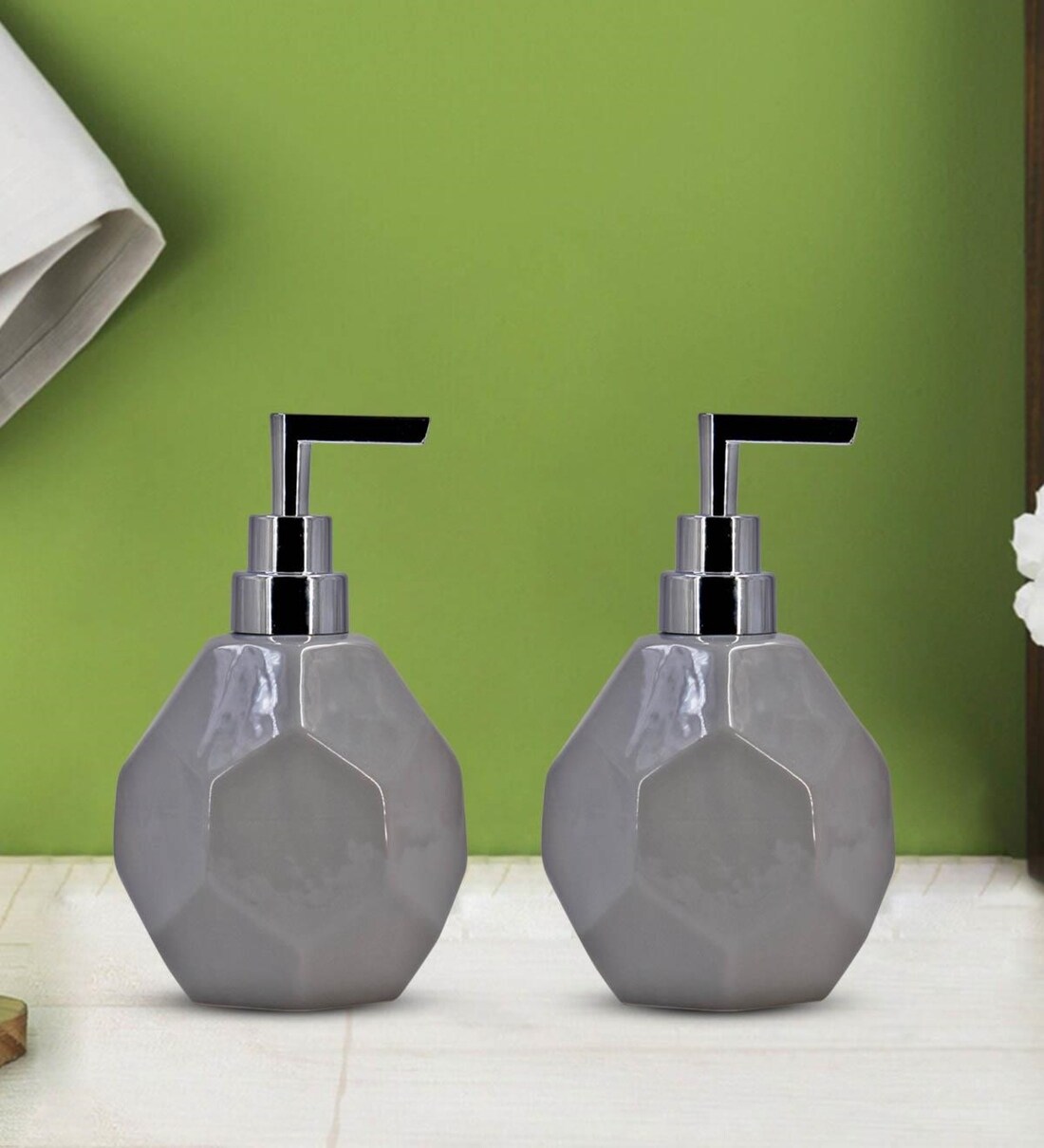 Buy Grey 300 ml Ceramic Liquid Soap Dispenser (Set of 2) by Kookee at 20 OFF by Kookee Pepperfry