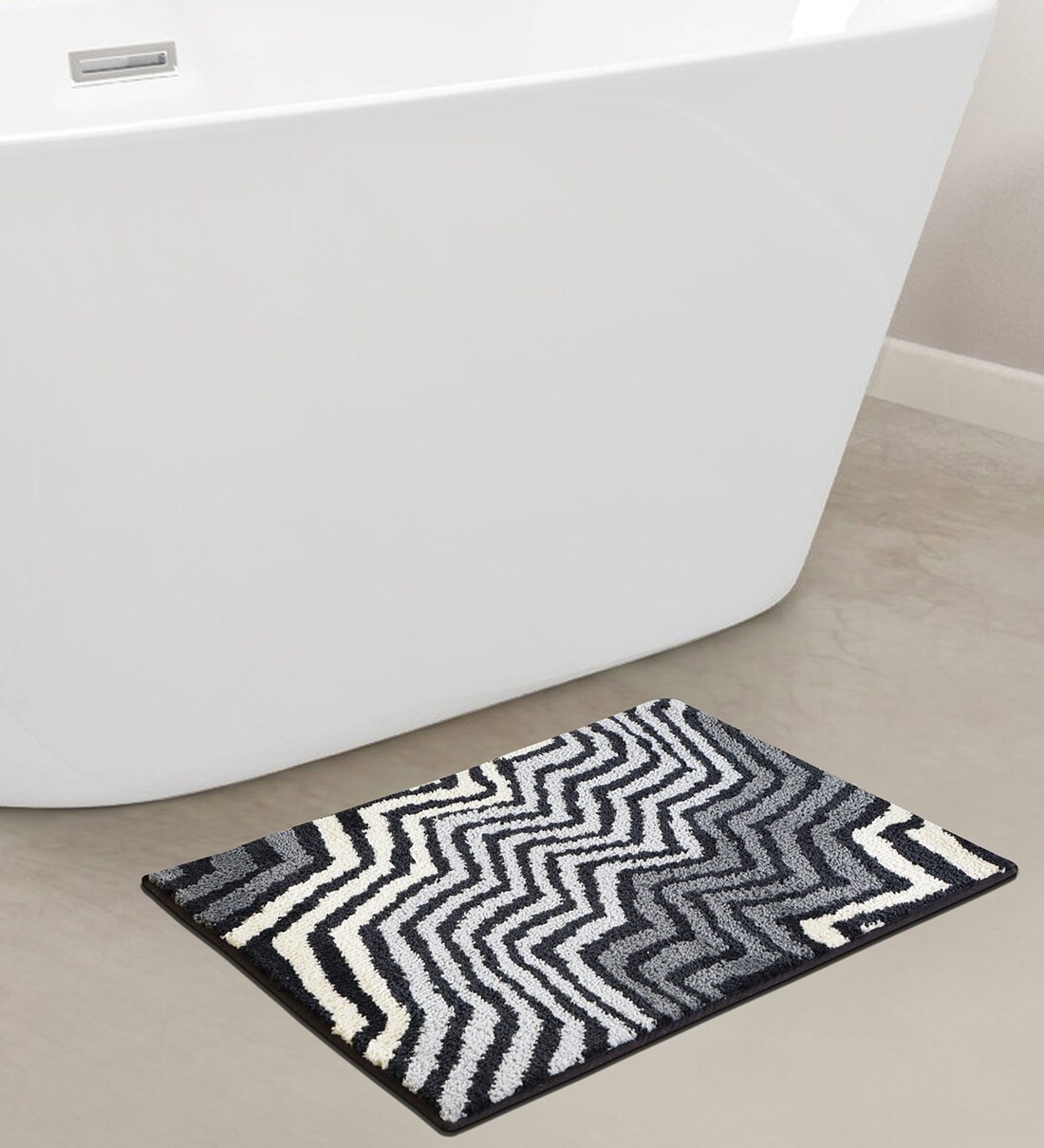 Buy Grey Geometric Polyester AntiSkid Bathmat by Obsessions at 20 OFF