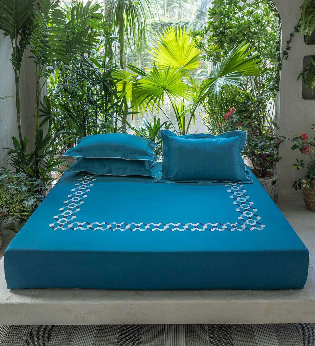 Buy Blue Traditional 210 TC 100 Cotton King Sized Bed Sheets with 2