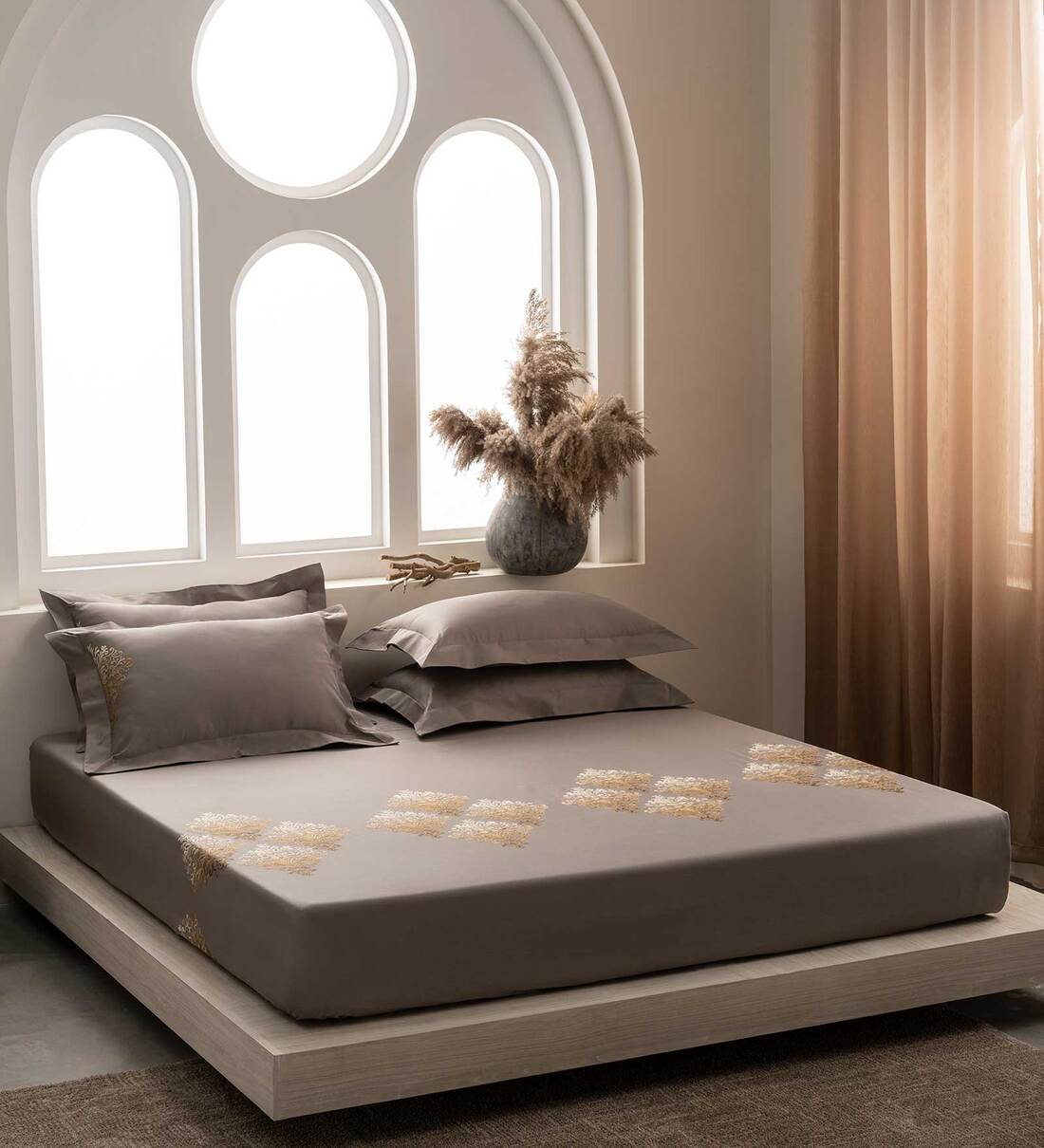 Buy Grey Traditional 210 TC 100 Cotton King Sized Bed Sheets with 2