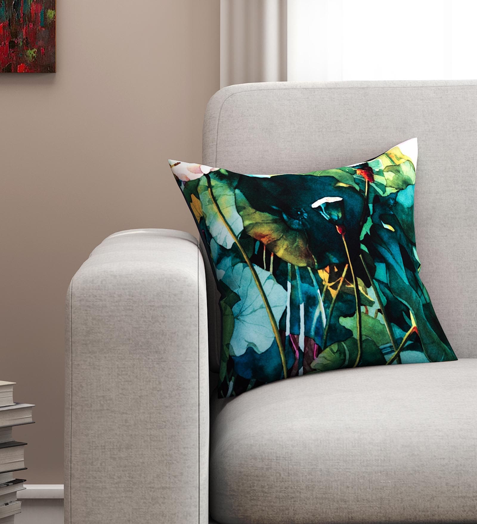 Buy Green Floral Premium 16 x 16 Inches Cushion cover by SEJ by Nisha